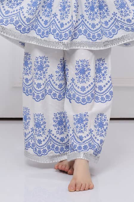 The Pony & Peony Co._White Cotton Embroidery, Lace, Gota Patti Printed Anarkali Set _Online_at_Aza_Fashions