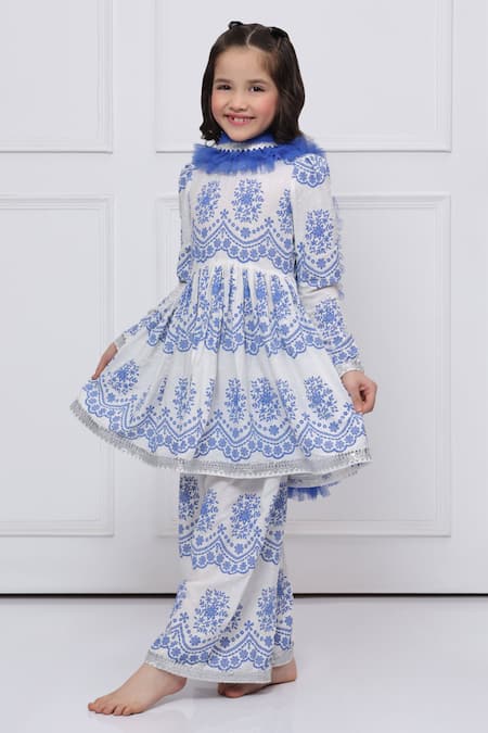 Buy_The Pony & Peony Co._White Cotton Embroidery, Lace, Gota Patti Printed Anarkali Set _Online_at_Aza_Fashions