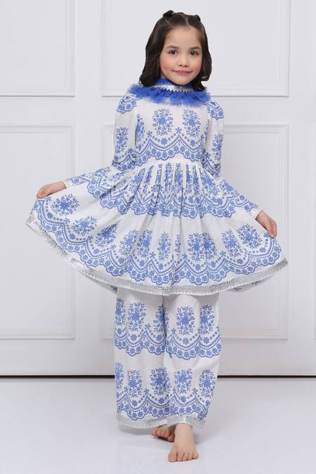 Shop_The Pony & Peony Co._White Cotton Embroidery, Lace, Gota Patti Printed Anarkali Set _Online_at_Aza_Fashions