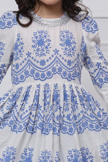 The Pony & Peony Co._White Cotton Embroidery, Lace, Gota Patti Printed Anarkali Set _at_Aza_Fashions