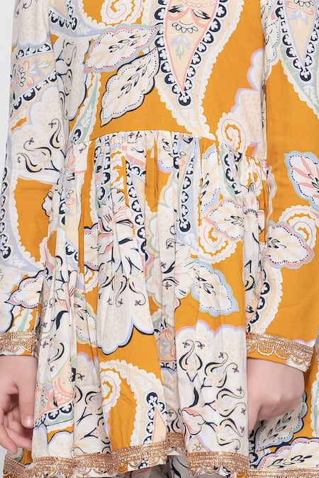 Buy_The Pony & Peony Co._Yellow Cotton Zari, Gota Patti, Ruffles Paisley Print Anarkali Set 