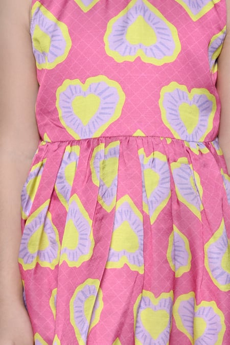 The Pony & Peony Co._Pink Cotton Gota Patti, Lace Heart Print Anarkali Pant Set _at_Aza_Fashions