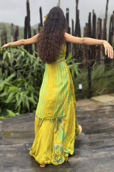 Basil Leaf Stripe Print Kurta & Pant Set 