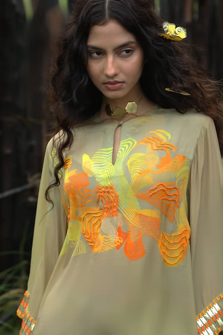Buy Basil Leaf Green Crepe Embroidery, Mirrors, Sequins Round Neck, Keyhole Kurta And Pant Set Online at Aza Fashions Buy_Basil Leaf_Green Crepe Embroidery, Mirrors, Sequins Round Neck, Keyhole Kurta And Pant Set _Online_at_Aza_Fashions