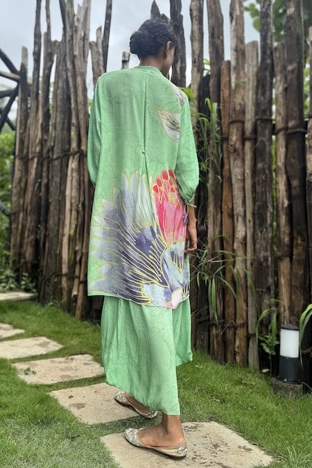 Basil Leaf Flower Print Kurta With Pant 