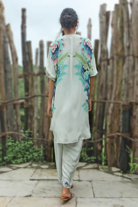 Basil Leaf Tropical Print Kurta With Pant 
