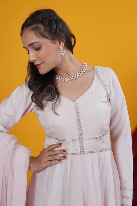 Buy_Saangi_Pink Viscose Beads, Stones Double Yoke Handwork Kali Anarkali With Dupatta _Online_at_Aza_Fashions