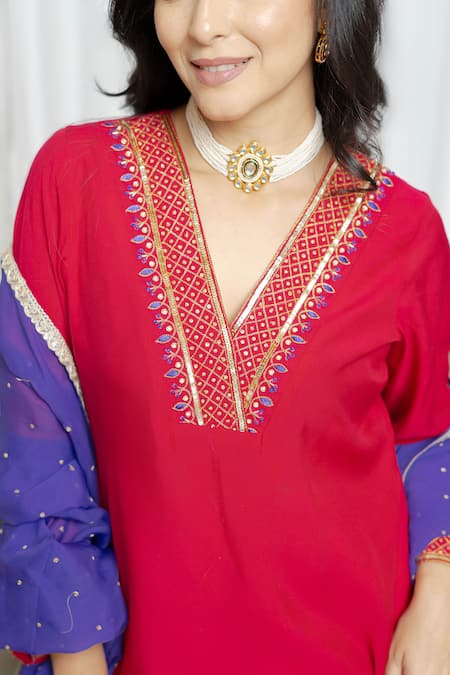 Shop_Saangi_Blue Organza, Chanderi Silk Sequins, Embroidery, Zari Magenta Pink Kurta Set _Online_at_Aza_Fashions