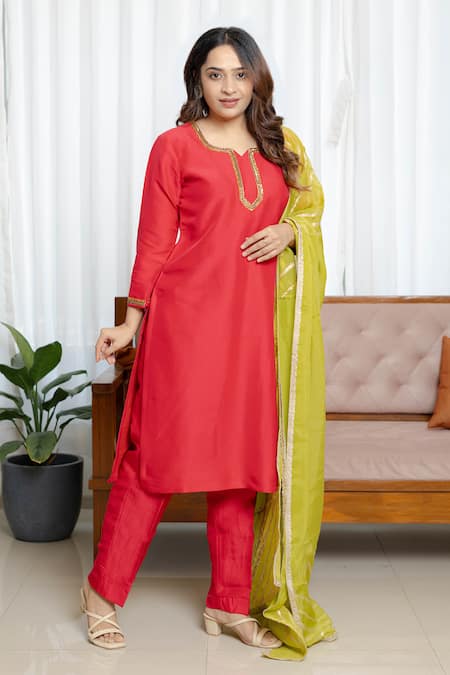 Saangi Fuchsia Pink Raw Silk Kurta Set 