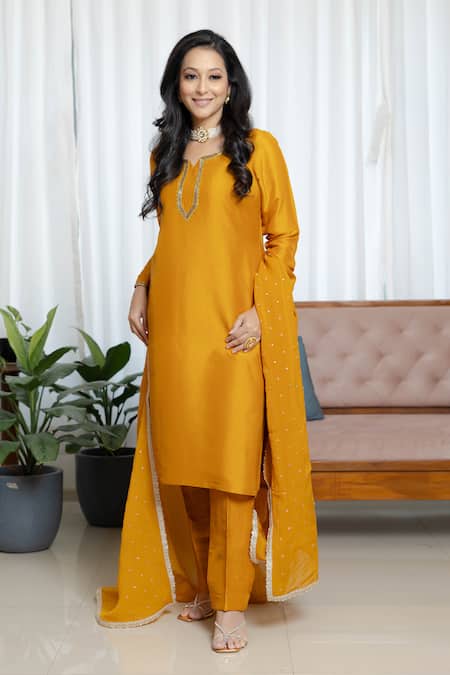 Saangi Burnt Mustard Silk Kurta Set 
