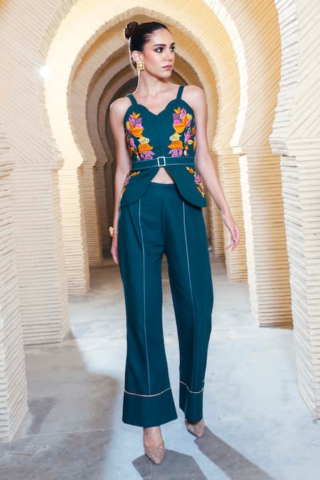 Shagun Nagi The Label Gold Buckle Corset With Bell Bottom Pant 