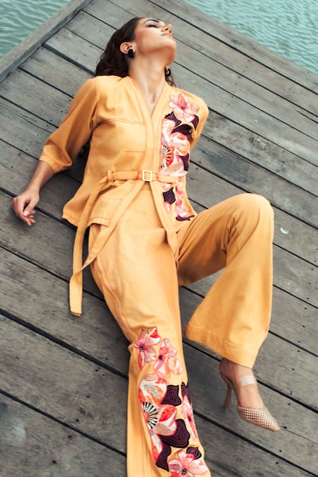 Shagun Nagi The Label Petals Applique Embroidered Shirt & Pant Set 