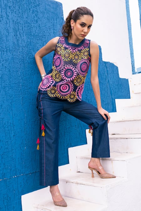 Shagun Nagi The Label Circle Flower Cutwork Top & Pant Set 