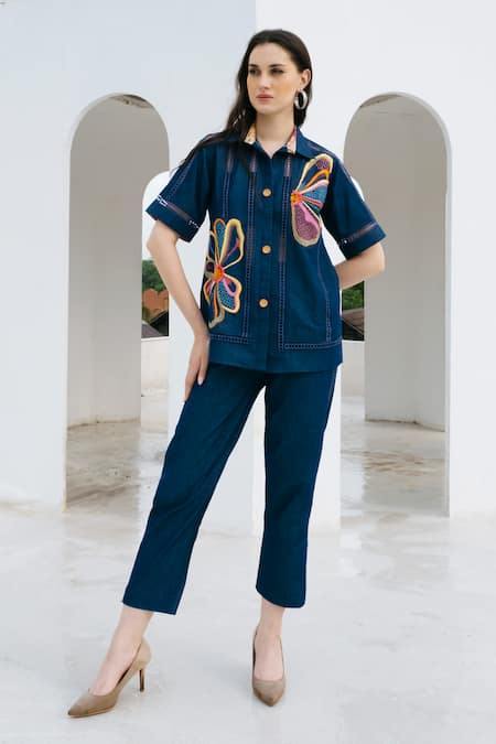 Shagun Nagi The Label Flower Embroidered Shirt & Pant Set 