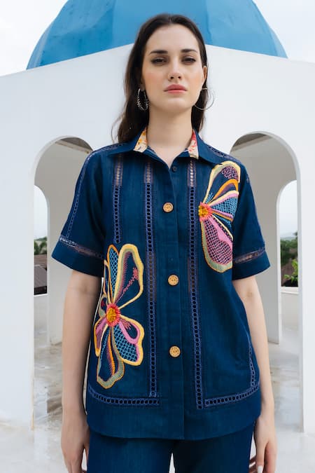 Shagun Nagi The Label Flower Embroidered Shirt & Pant Set 