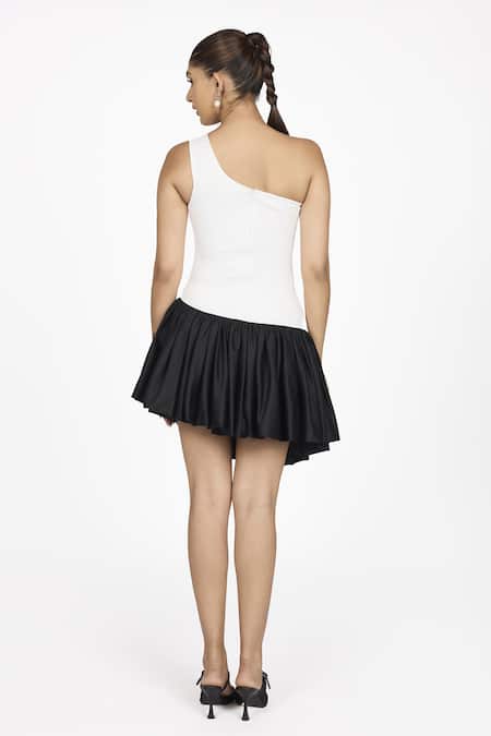 Shop Dev And Viv Black Rayon Embroidery One Shoulder Star Fish Pattern Dress at Aza Fashions Shop_Dev And Viv_Black Rayon Embroidery One Shoulder Star Fish Pattern Dress _at_Aza_Fashions