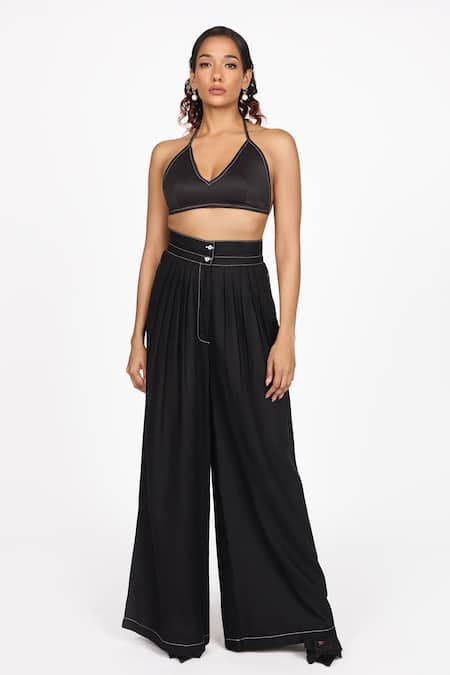 Dev And Viv Black Lycra Plain Wide Legged Trouser 