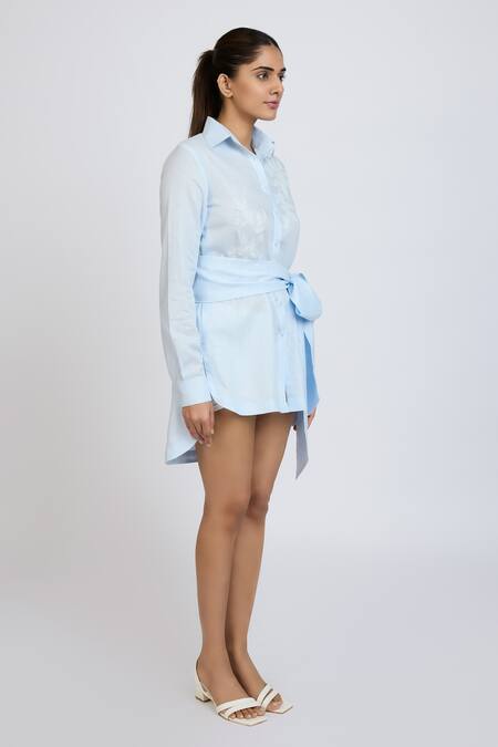 Shop_Dev And Viv_Blue Embroidery Collared Floral Pattern Dress _Online_at_Aza_Fashions