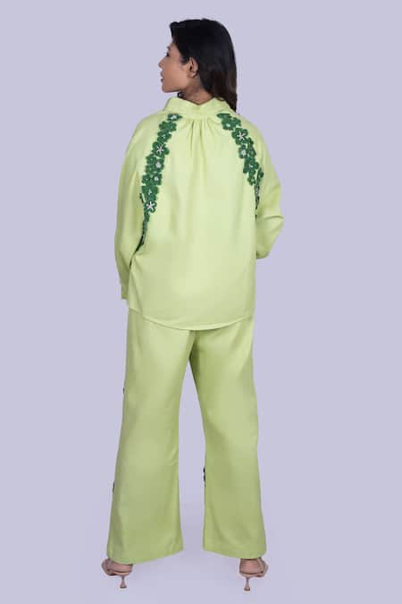 Jajobaa Denim Embellished Shirt & Pant Co-ord Set 