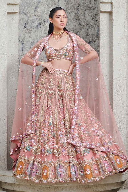 Opus Atelier Peach And Gold Shahnaz Bridal Lehenga Set 