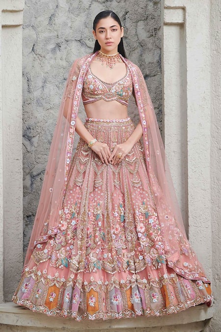 Opus Atelier Peach And Gold Shahnaz Bridal Lehenga Set 