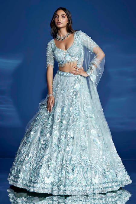 Opus Atelier Powder Blue Embroidered Lehenga Set 