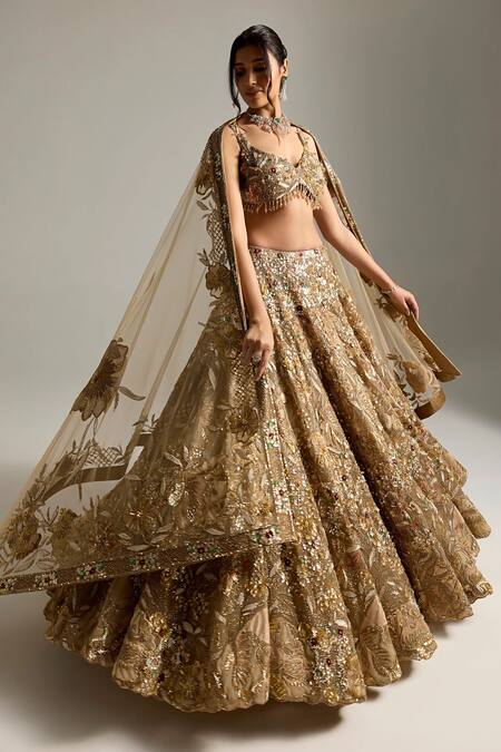 Opus Atelier_Gold Net, Tulle Embroidery, Sequins, Zari, Stones, Vivanna Bridal Lehenga Set _Online_at_Aza_Fashions