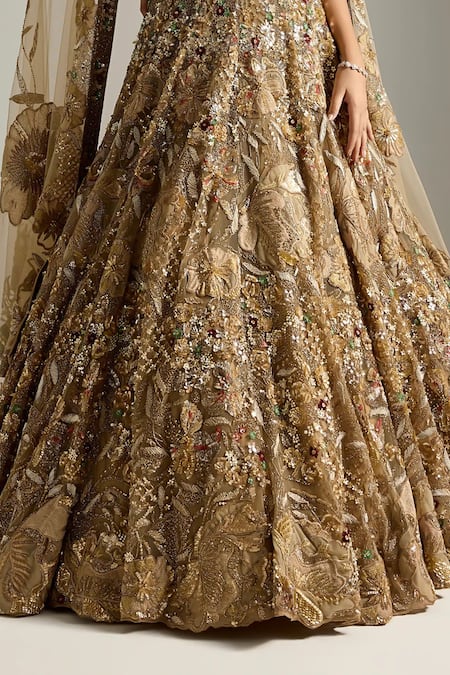 Buy_Opus Atelier_Gold Net, Tulle Embroidery, Sequins, Zari, Stones, Vivanna Bridal Lehenga Set 