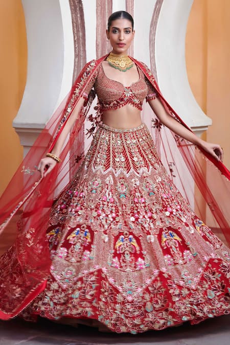 Opus Atelier Red Sederah Bridal Lehenga Set 