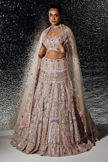 Buy_Opus Atelier_Purple Tulle, Net Embroidery, Sequins, Stones Lilac Verena Lehenga Set _Online_at_Aza_Fashions