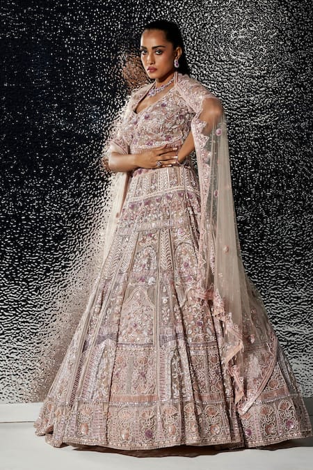 Shop_Opus Atelier_Purple Tulle, Net Embroidery, Sequins, Stones Lilac Verena Lehenga Set _Online_at_Aza_Fashions