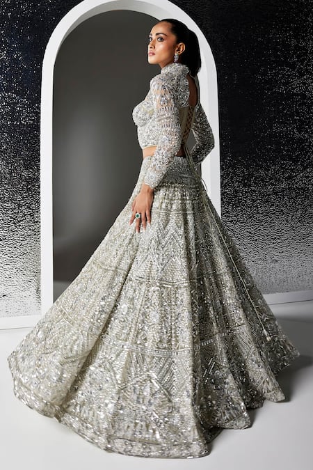 Opus Atelier Grey & Silver Iris Embroidered Lehenga Set 