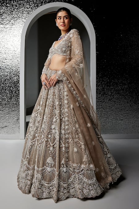 Opus Atelier Dull Grey And Silver Natalie Lehenga Set 