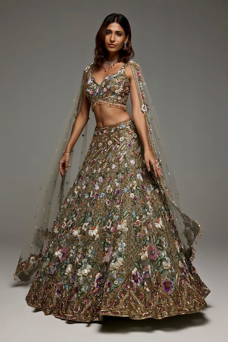 Buy_Opus Atelier_Multi Color Tulle, Net Sequins, Embroidery, Beads, Stones Kaelyn Lehenga Set _Online_at_Aza_Fashions