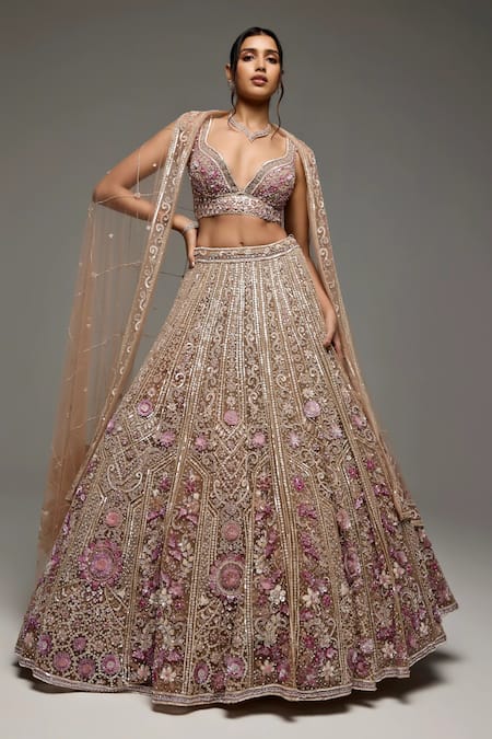 Opus Atelier Dusty Mauve And Silver Elora Lehenga Set 