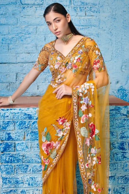 Opus Atelier Floral Embroidered Saree With Blouse 