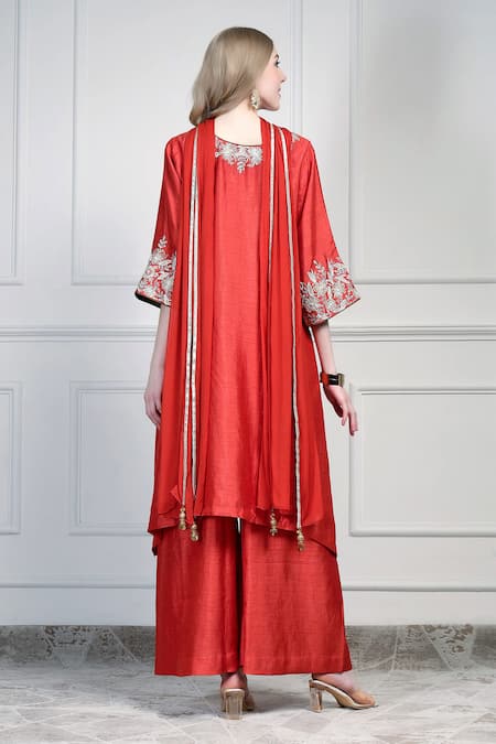 House Of Supriya Asymmetric Embroidered Kurta Set 