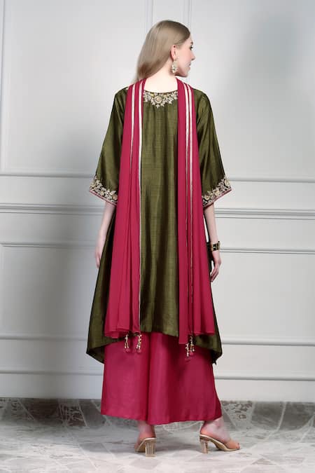 House Of Supriya Asymmetric Embroidered Kurta Set 