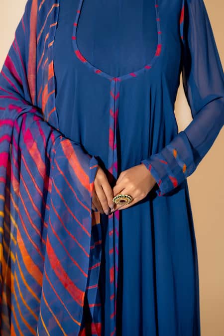 K-Anshika Blue Georgette Round Neck Anarkali With Chevron Dupatta Online at Aza Fashions K-Anshika_Blue Georgette Round Neck Anarkali With Chevron Dupatta _Online_at_Aza_Fashions