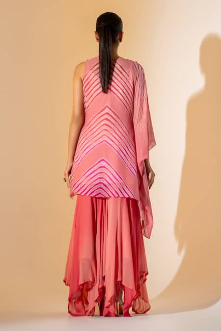 Shop K-Anshika Pink Georgette Embroidery, Tassels, Beads Chevron Pattern Kurta Sharara Set at Aza Fashions Shop_K-Anshika_Pink Georgette Embroidery, Tassels, Beads Chevron Pattern Kurta Sharara Set _at_Aza_Fashions