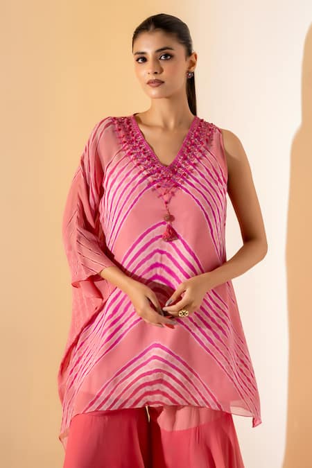Buy K-Anshika Pink Georgette Embroidery, Tassels, Beads Chevron Pattern Kurta Sharara Set Online at Aza Fashions Buy_K-Anshika_Pink Georgette Embroidery, Tassels, Beads Chevron Pattern Kurta Sharara Set _Online_at_Aza_Fashions