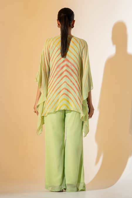 Shop K-Anshika Lime Georgette Embroidery Round Neck Kaftan And Pant Set at Aza Fashions Shop_K-Anshika_Lime Georgette Embroidery Round Neck Kaftan And Pant Set _at_Aza_Fashions