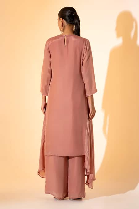 Shop K-Anshika Pink Crepe Embroidery, Beads Round Neck Kurta With Pant at Aza Fashions Shop_K-Anshika_Pink Crepe Embroidery, Beads Round Neck Kurta With Pant _at_Aza_Fashions