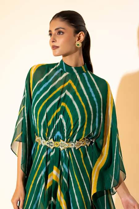 Buy K-Anshika Multi Color Georgette Crystals High Neck Leheriya Pattern Top And Pant Set Online at Aza Fashions Buy_K-Anshika_Multi Color Georgette Crystals High Neck Leheriya Pattern Top And Pant Set _Online_at_Aza_Fashions