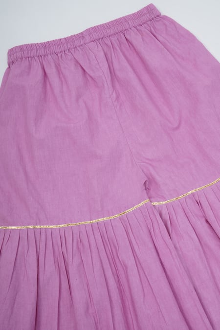 Buy_Little Bansi_Pink Chanderi Silk Embroidery, Sequins, Gota Patti, Zari Kurta Sharara Set _Online_at_Aza_Fashions