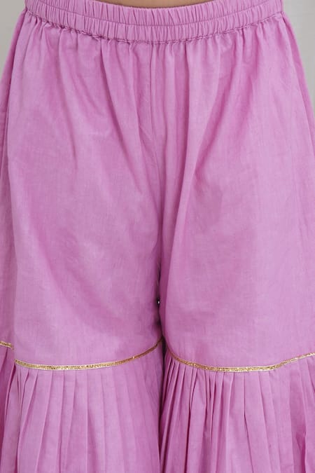 Little Bansi_Pink Chanderi Silk Embroidery, Sequins, Gota Patti, Zari Kurta Sharara Set _at_Aza_Fashions