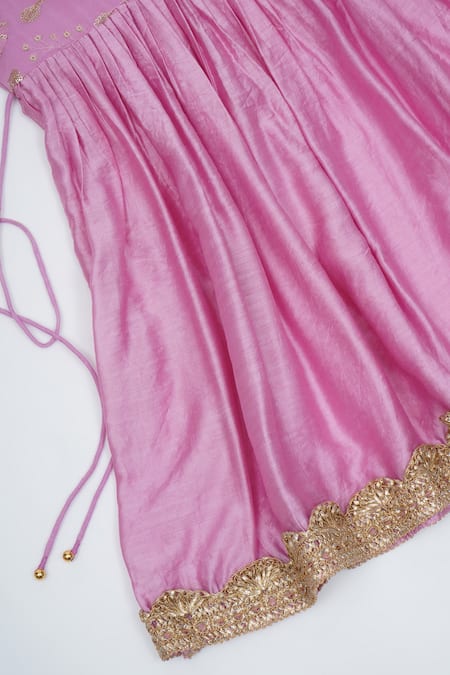 Shop_Little Bansi_Pink Chanderi Silk Embroidery, Sequins, Gota Patti, Zari Kurta Sharara Set 