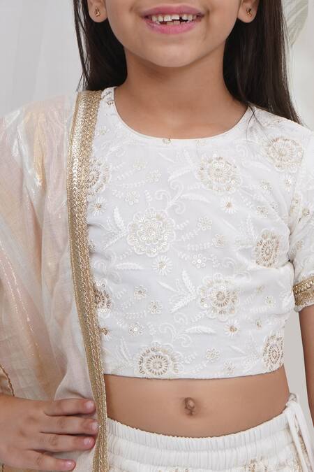 Buy Little Bansi Off White Cotton, Linen Embroidery, Sequins, Zari, Floral Pattern Lehenga Set Online at Aza Fashions Buy_Little Bansi_Off White Cotton, Linen Embroidery, Sequins, Zari, Floral Pattern Lehenga Set _Online_at_Aza_Fashions