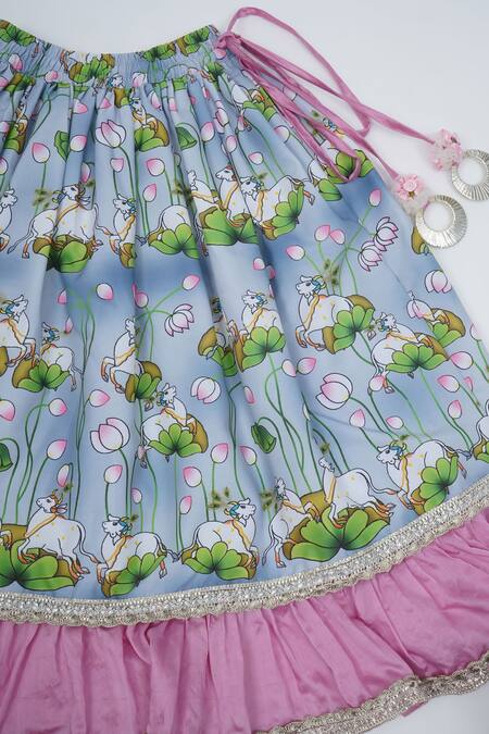 Little Bansi Pink Chanderi Silk Gota Patti, Lace, Tassels, Sequins Floral Pattern Lehenga Set at Aza Fashions Little Bansi_Pink Chanderi Silk Gota Patti, Lace, Tassels, Sequins Floral Pattern Lehenga Set _at_Aza_Fashions