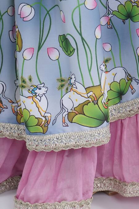 Buy Little Bansi Pink Chanderi Silk Gota Patti, Lace, Tassels, Sequins Floral Pattern Lehenga Set Buy_Little Bansi_Pink Chanderi Silk Gota Patti, Lace, Tassels, Sequins Floral Pattern Lehenga Set